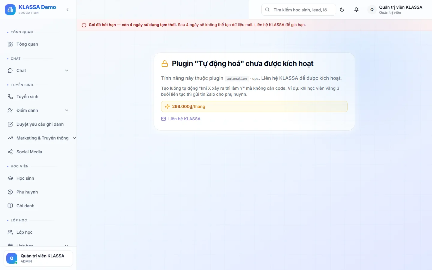 Kịch bản tự động hoá trong KLASSA — trigger theo sự kiện